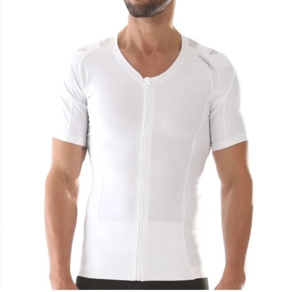 ALIGNMED Posture Shirt 2.0 Mens Large White Zip Up Short Sleeve V Neck